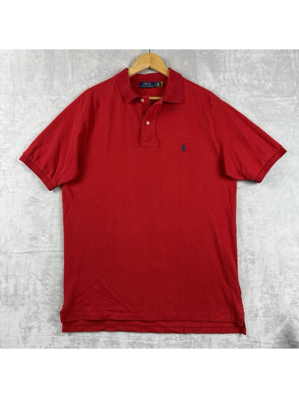 Polo Ralph Lauren Men’s Large Red Pique Polo Shirt Blue Pony Logo Preppy Classic